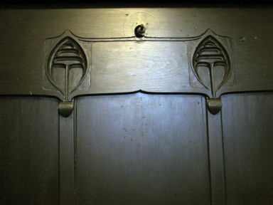 Detailed view of a wood carving