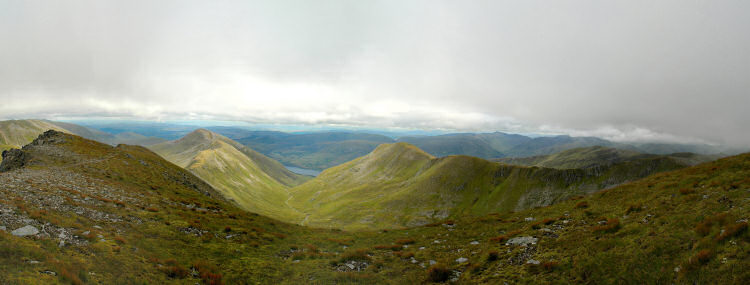 Picture of a view over a corrie from the summit of a hill