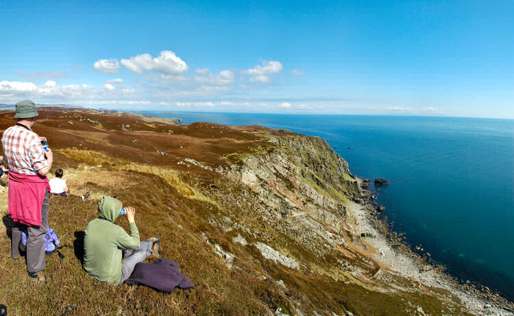 Panoramic picture of a view over a coastline from a cliff