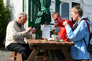 Picture of a couple with their son drinking tea